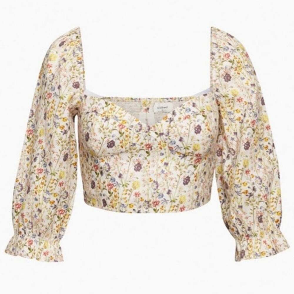 Aritzia Wilfred Vilette Organic Linen Blouse Women's S Floral Coquette Milk Maid